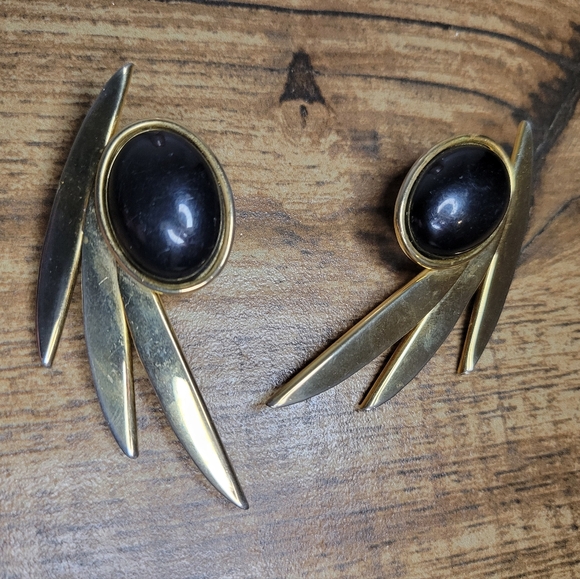 Vintage Accessories - vintage 80s gold and black earrings